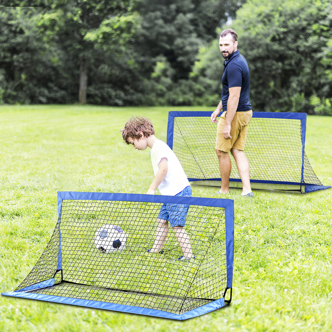 Set of 2 Football Goal Net 6 x 3 ft Foldable Outdoor Sport Training Teens Adults Soccer with Carrying Bag Blue