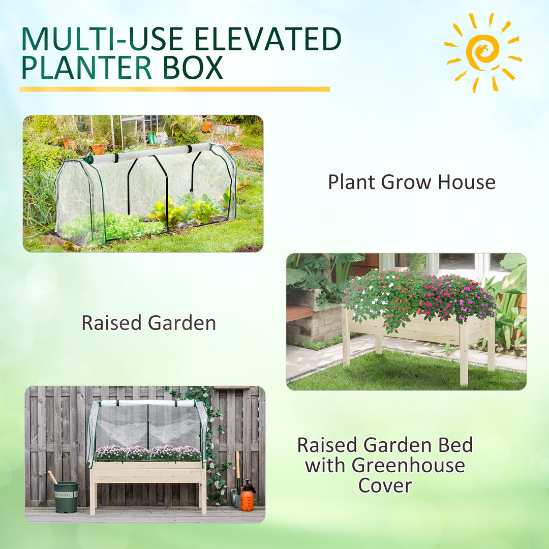 Outdoor Elevated Wood Planter Box for Herbs and Vegetables Raised Garden Bed with PE Greenhouse Cover