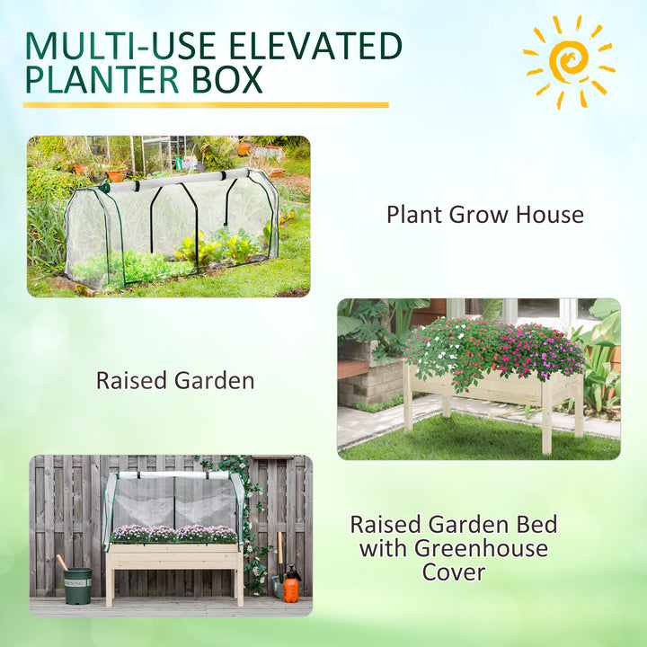 Outdoor Elevated Wood Planter Box for Herbs and Vegetables Raised Garden Bed with PE Greenhouse Cover