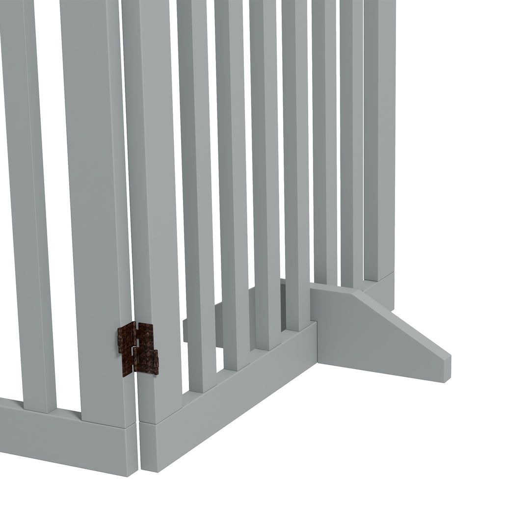 Wooden Pet Gate Foldable Freestanding Dog Safety Barrier w/ Support Feet