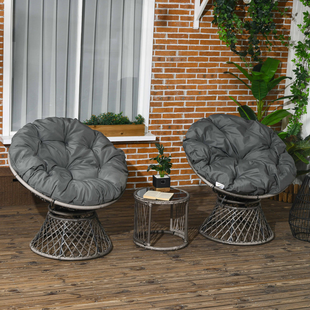 Three-Piece Rattan Garden Moon Chair Set - Grey