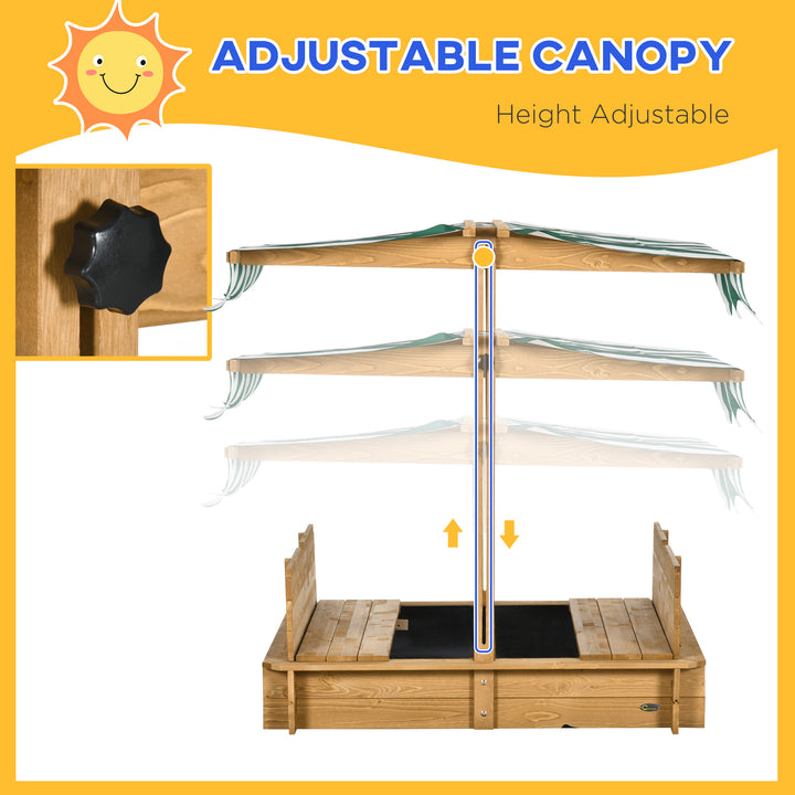 Wooden Sandpit with Adjustable Canopy Light Brown