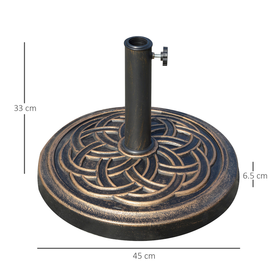 Heavy Duty Parasol Base: 11.5kg Umbrella Stand Holder for 38mm or 48mm Poles - Bronze Tone