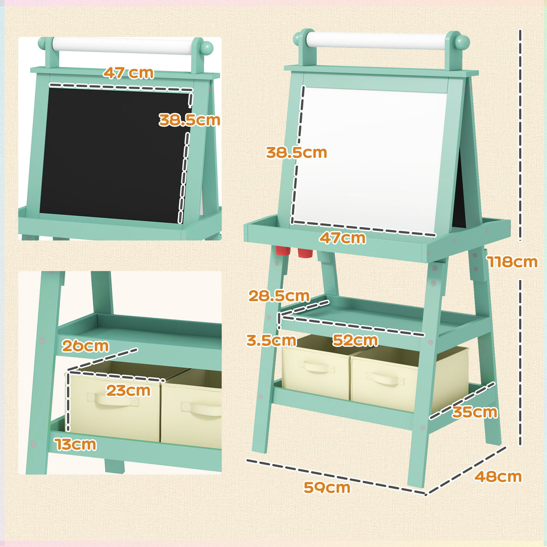 3 in 1 Kids Easel Double-Sided Magnetic Whiteboard and Chalkboard with Paper Roll