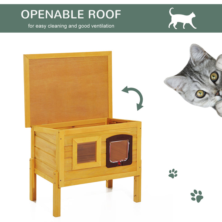 Garden Wooden Cat House Hide Cage Outdoor Pet Play Home Water-resistant Roof Kitty Shelter Kennel w/ith Door & Window