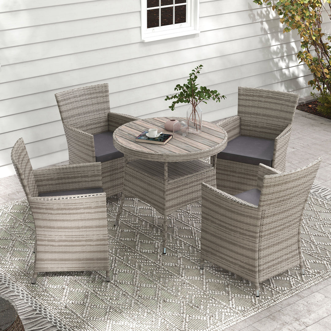 Rattan Dining Set: 5 Piece Suite with Cushions & Slatted Table