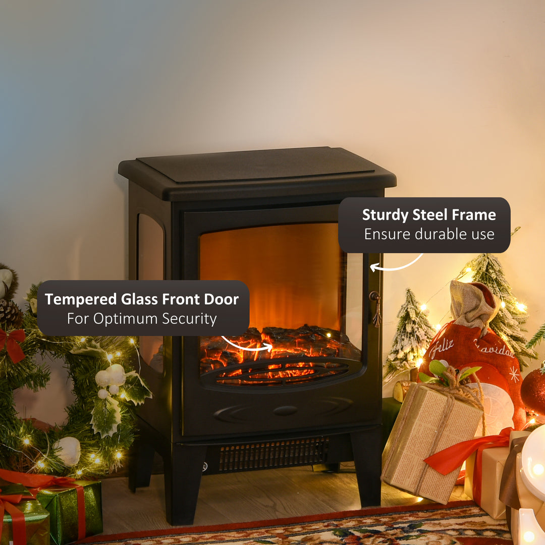 1800W Tempered Glass Electric Fireplace Heater Black