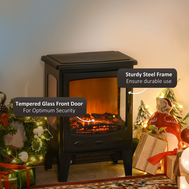 1800W Tempered Glass Electric Fireplace Heater Black