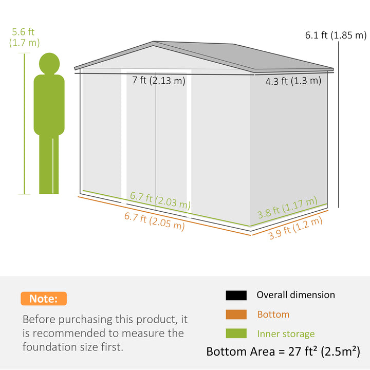 7ft x 4ft Lockable Garden Metal Storage Shed Large Patio Roofed Tool Storage Building Foundation Sheds Box Outdoor Furniture