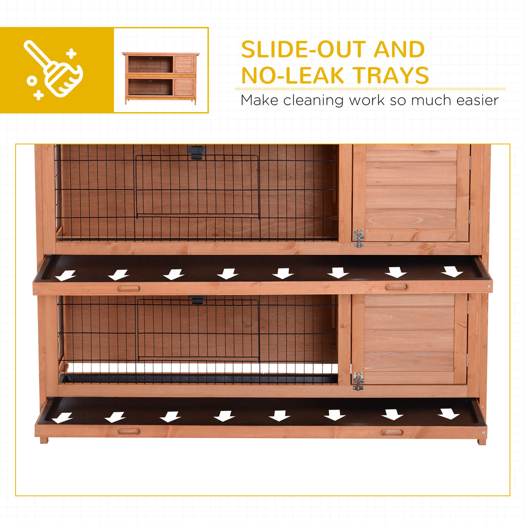 Double Decker Rabbit Hutch 4FT Guinea Pig Cage with No Leak Trays for Outdoor