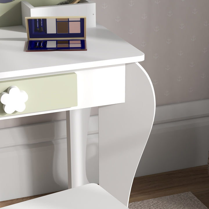 Kids Vanity Table with Mirror and Stool