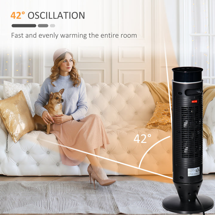 HOMCOM Tower Indoor Space Heater Electric Floor Heater w/ 2 Heat & Fan 1000W/2000W, Oscillation, Remote Control, Timer for Bathroom Aosom UK