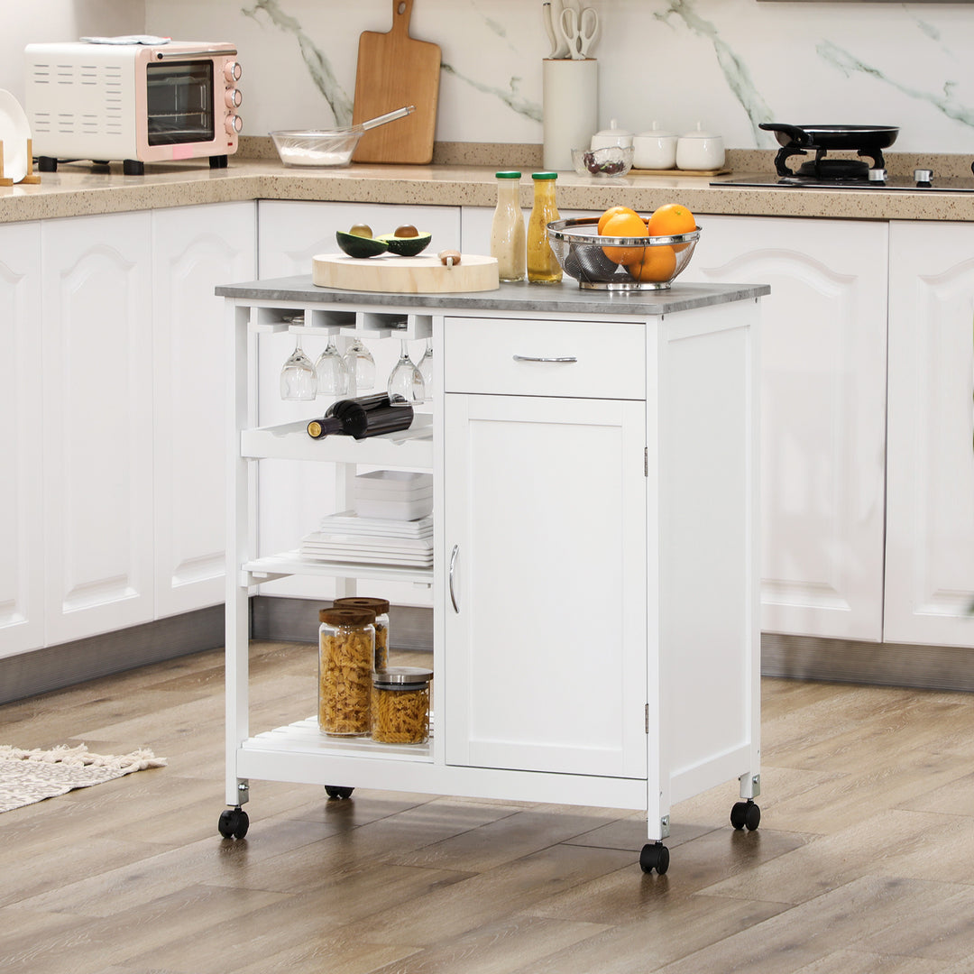 Compact Kitchen Trolley Utility Cart on Wheels with Wine Rack