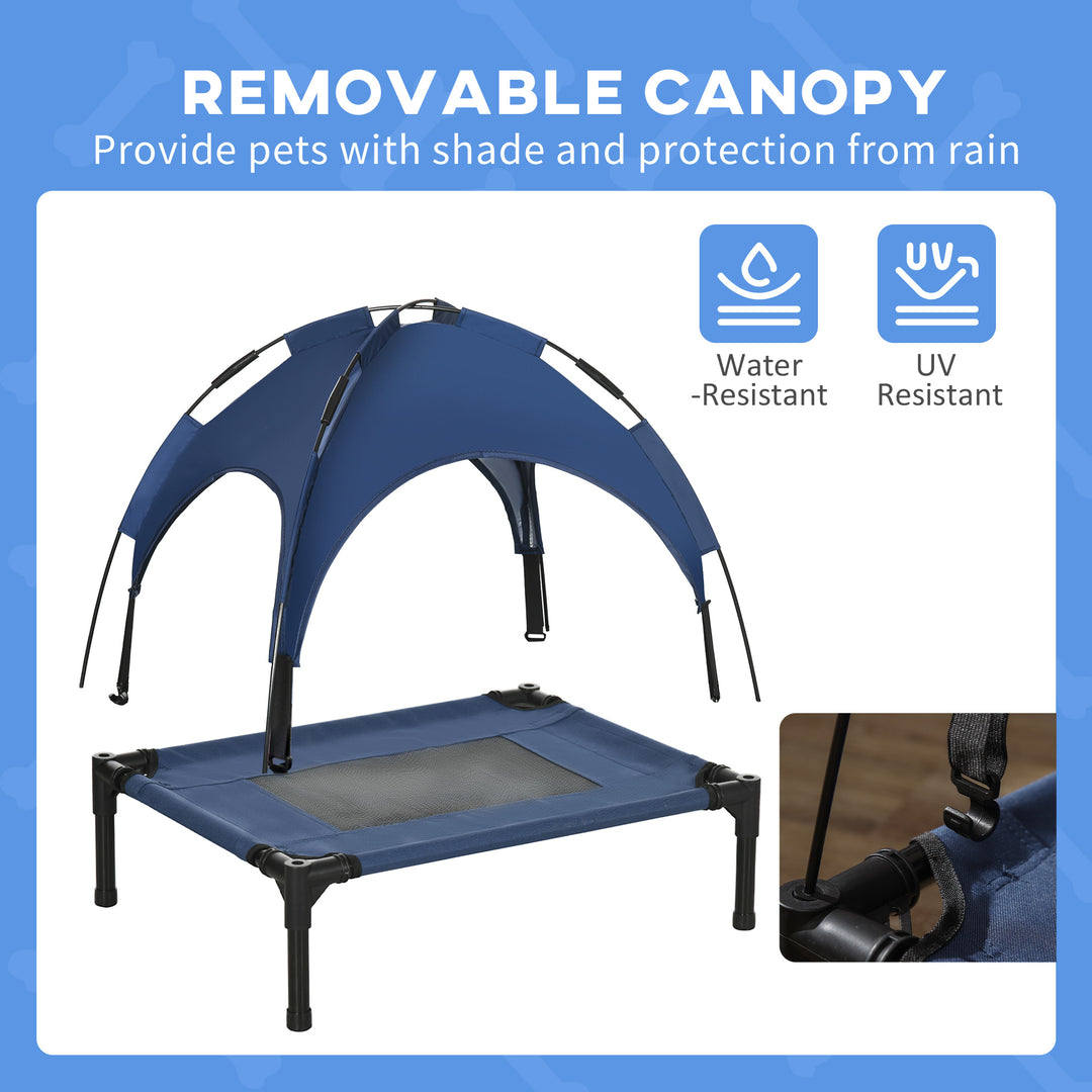 Raised Dog Bed Waterproof Elevated Pet Cot with Breathable Mesh UV Protection Canopy Blue