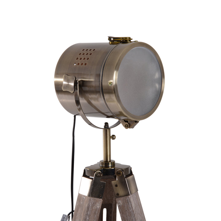 Vintage Tripod Floor Lamp Retro Industrial Photography Light Spotlight Antique Searchlight Wooden Base