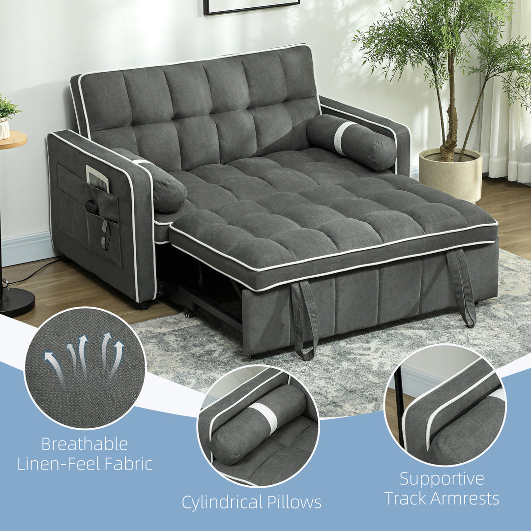 Two-Seater Linen-Look Sofa Bed - Charcoal Grey