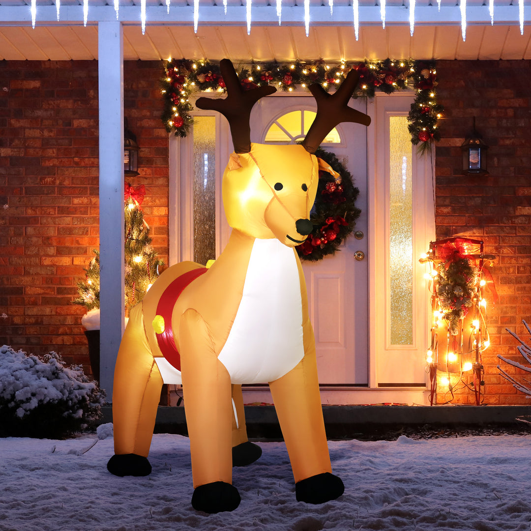 1.8m Christmas Inflatable Reindeer with LED Lights Xmas Deer Decoration Blow Up Decor for Holiday Outdoor