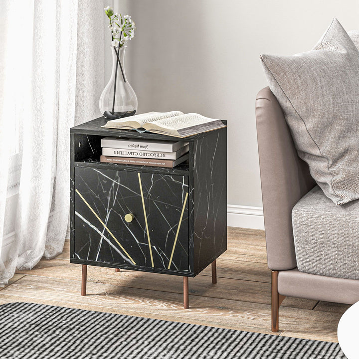 HOMCOM Marble Effect Bedside Table