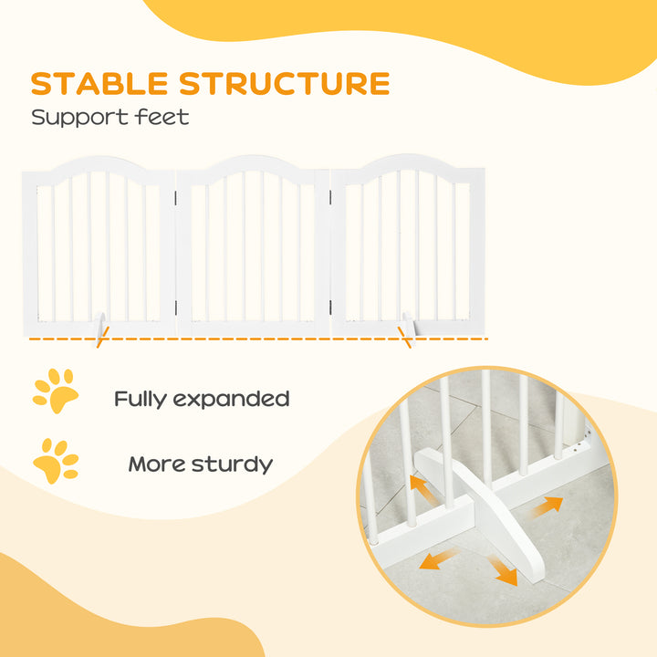 Dog Gate Wooden Foldable Small Sized Pet Gate Stepover Panel w/ Support Feet Freestanding Safety Barrier for House Doorway Stairs