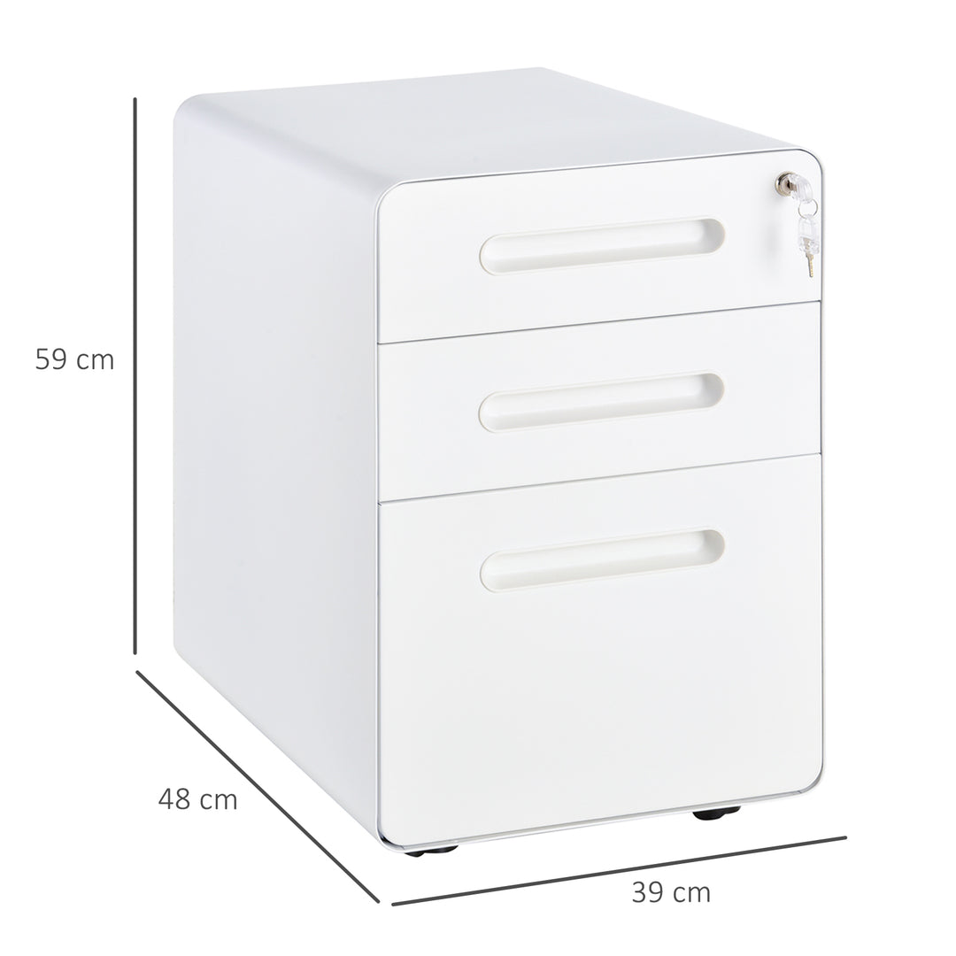 Vinsetto Fully Assembled 3-Drawer Mobile File Cabinet Lockable All-Metal Rolling Vertical File Cabinet White