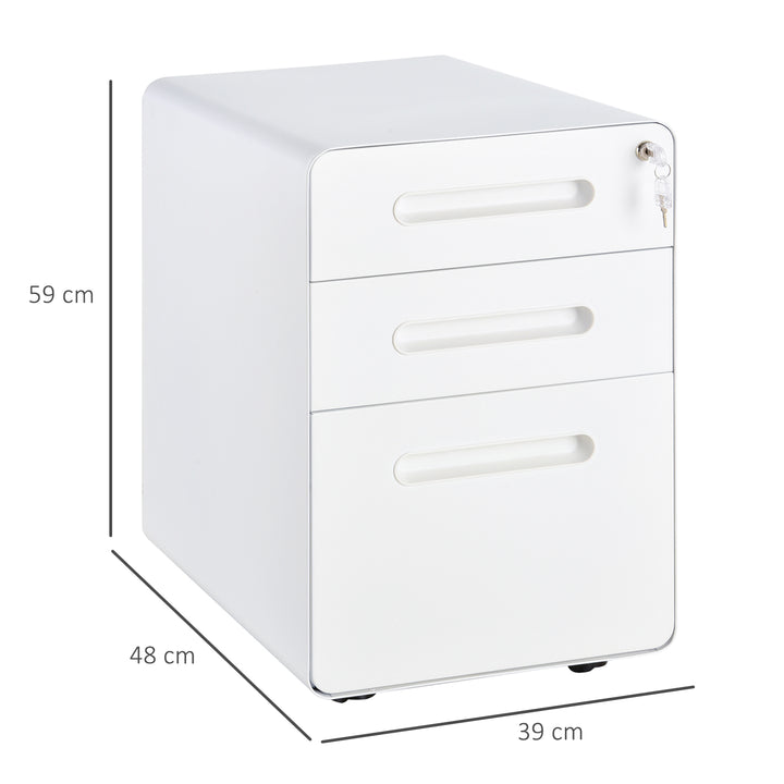 Vinsetto Fully Assembled 3-Drawer Mobile File Cabinet Lockable All-Metal Rolling Vertical File Cabinet White