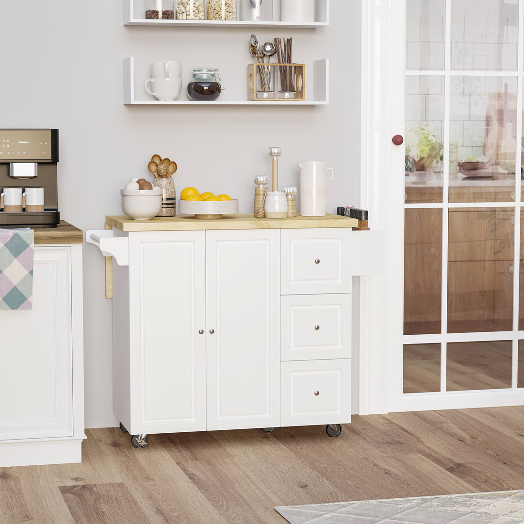 Drop-Leaf Kitchen Island on Wheels Utility Storage Cart with Drawers & Cabinet for Kitchen