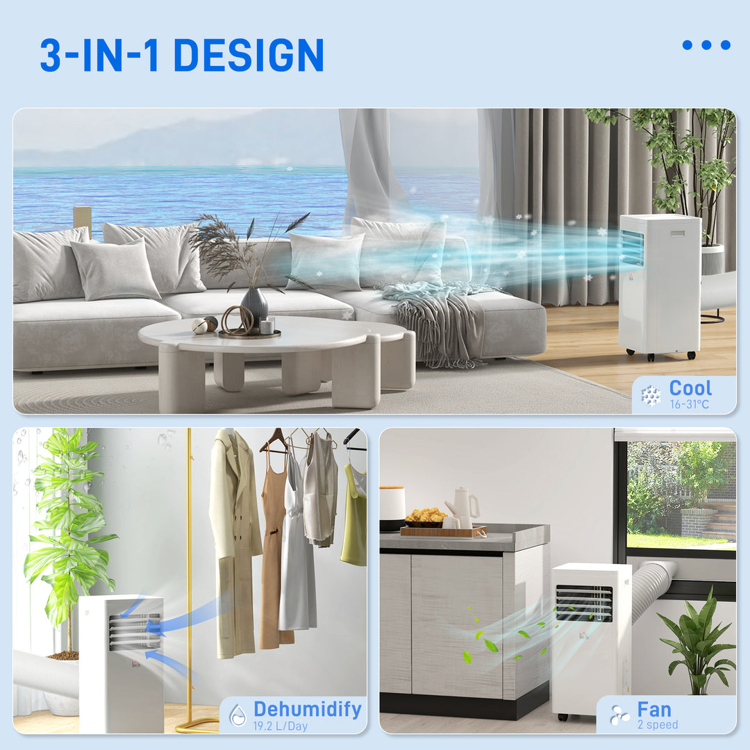 Mobile Air Conditioner White W/ Remote Control Cooling Dehumidifying Ventilating - 780W