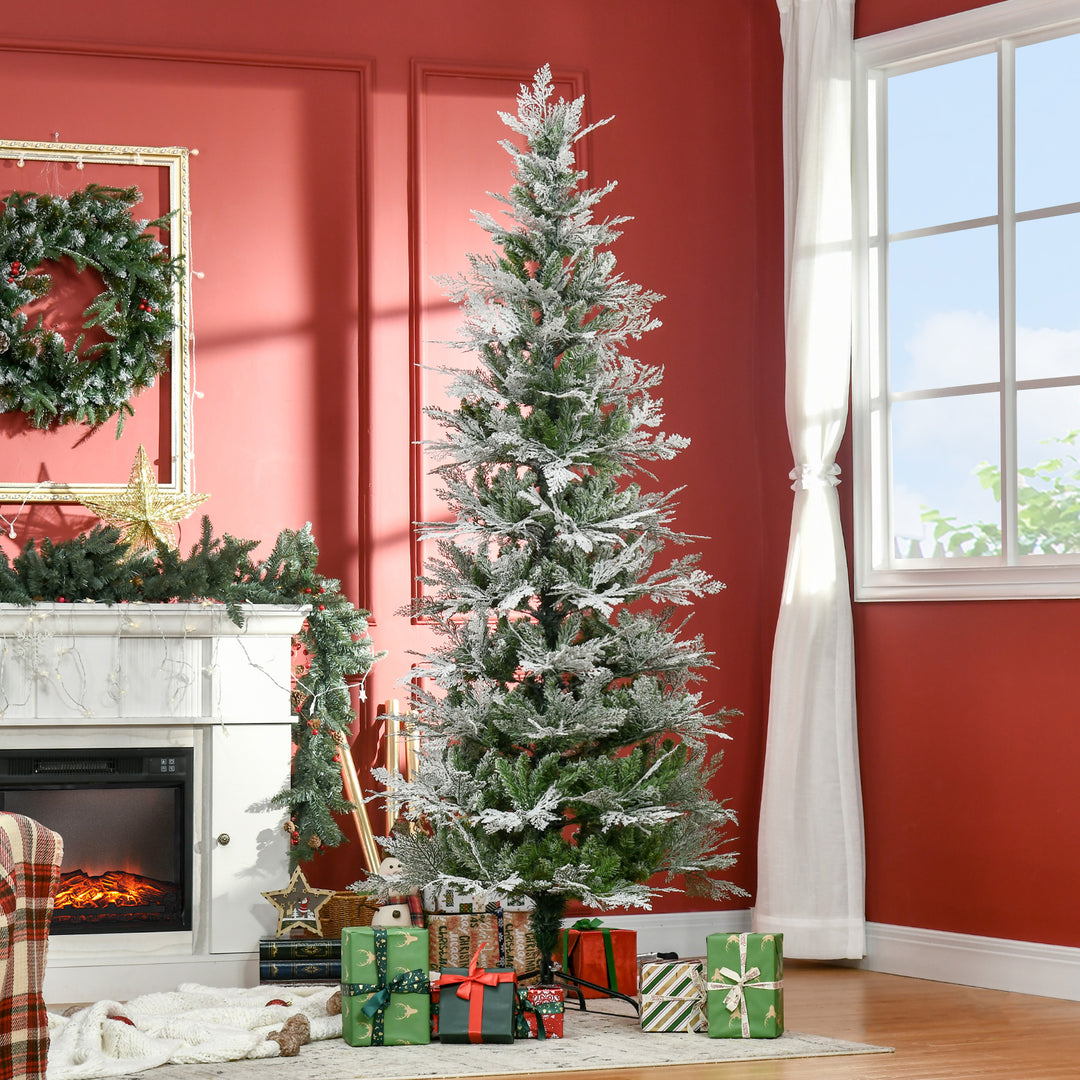 Pencil Snow Flocked Artificial Christmas Tree with Realistic Cypress Branches