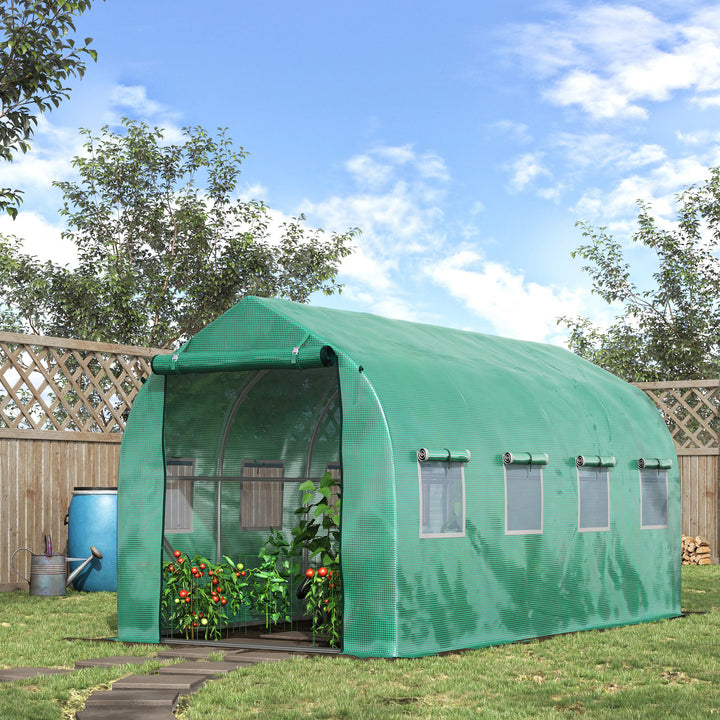 Galvanised Frame Polytunnel Greenhouse with Windows and Door for Garden