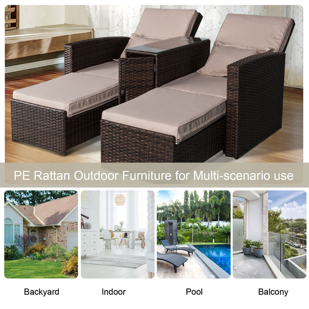 Outdoor Garden Rattan Companion Sofa Chair & Stool Lounger Recliner Love Sunbed Daybed Patio Wicker Weave Furniture Set Brown