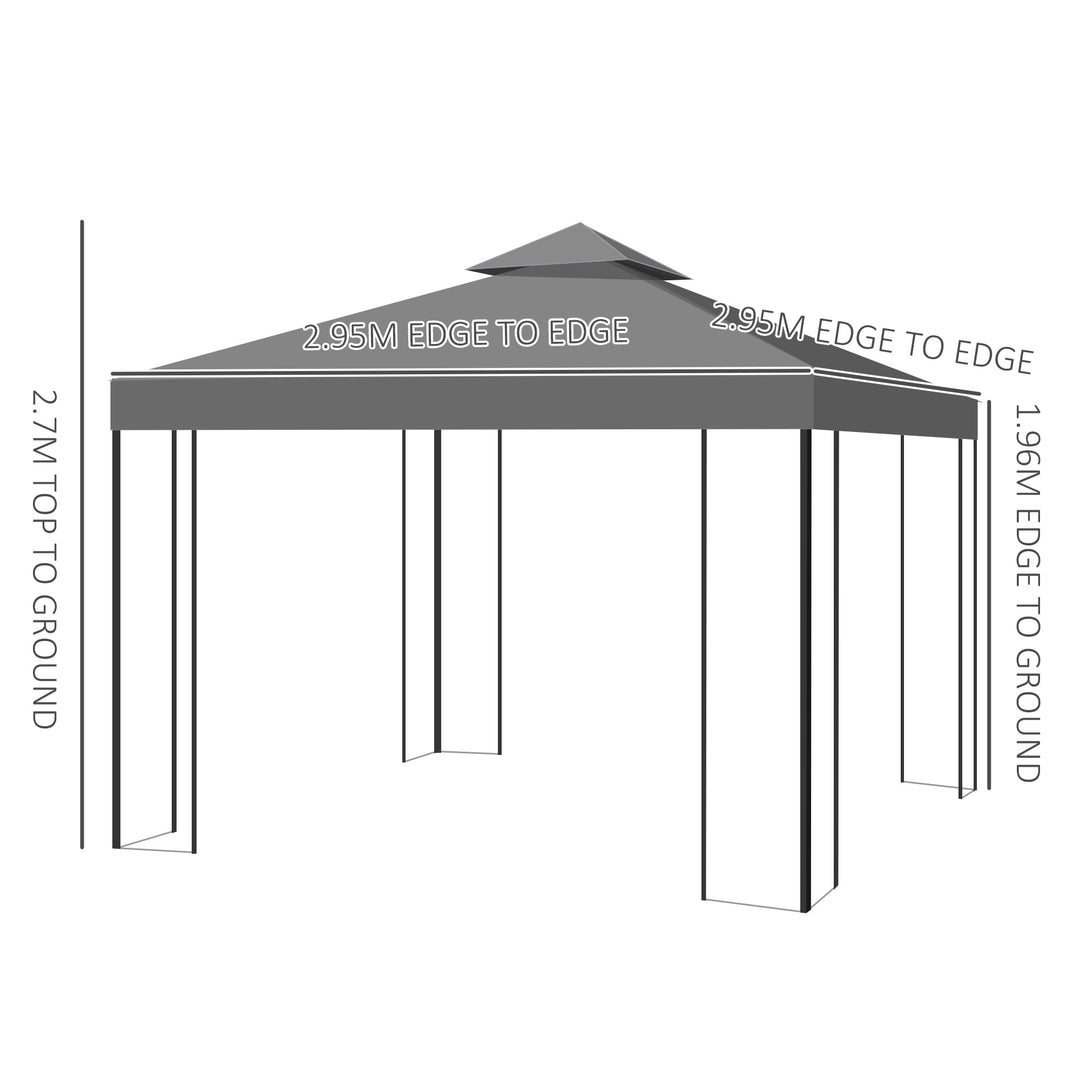 3 x 3m Outdoor Garden Steel Gazebo with 2 Tier Roof