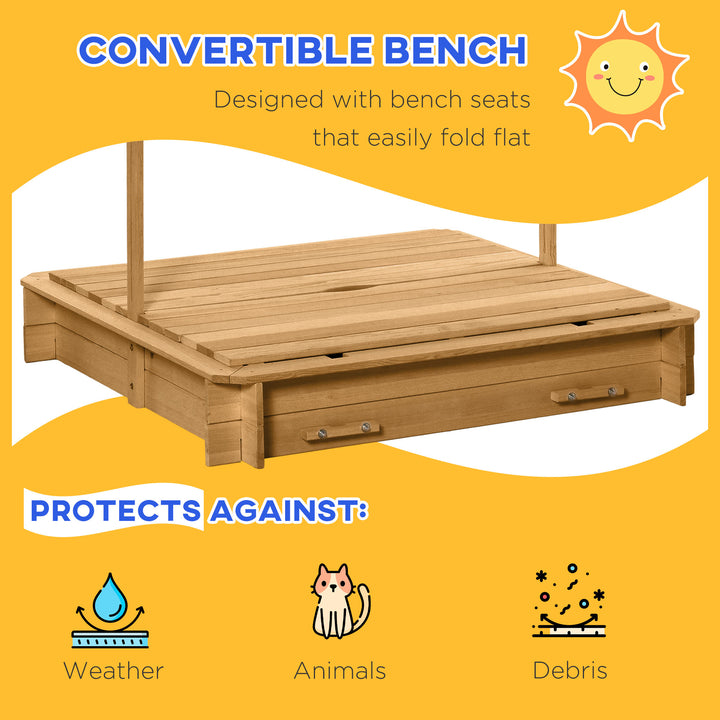 Wooden Sandpit with Adjustable Canopy Light Brown