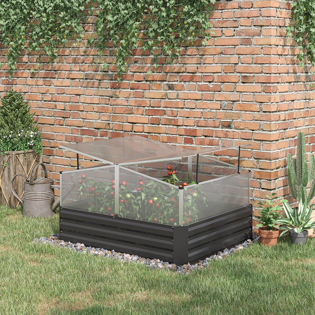 Galvanised Raised Garden Bed with Greenhouse，57.5/67.5x 126 x 107