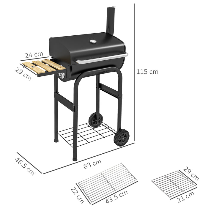 Outdoor Wheeled Charcoal Barbecue Grill Trolley with Shelves