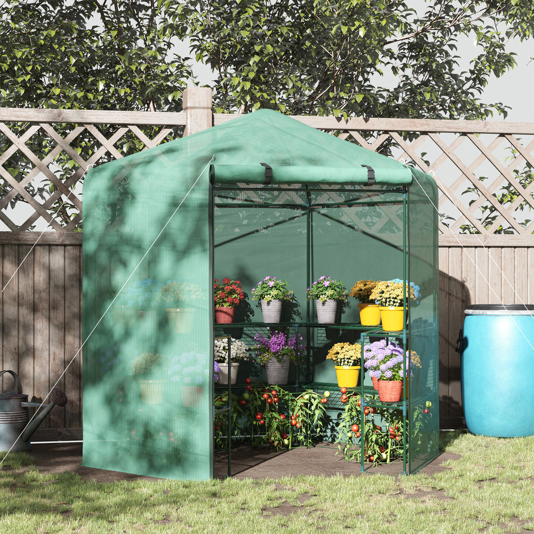 Hexagon Walk In Garden Greenhouse PE Planter Flower Growth with Zipped Door 225 x 194 x 215H cm