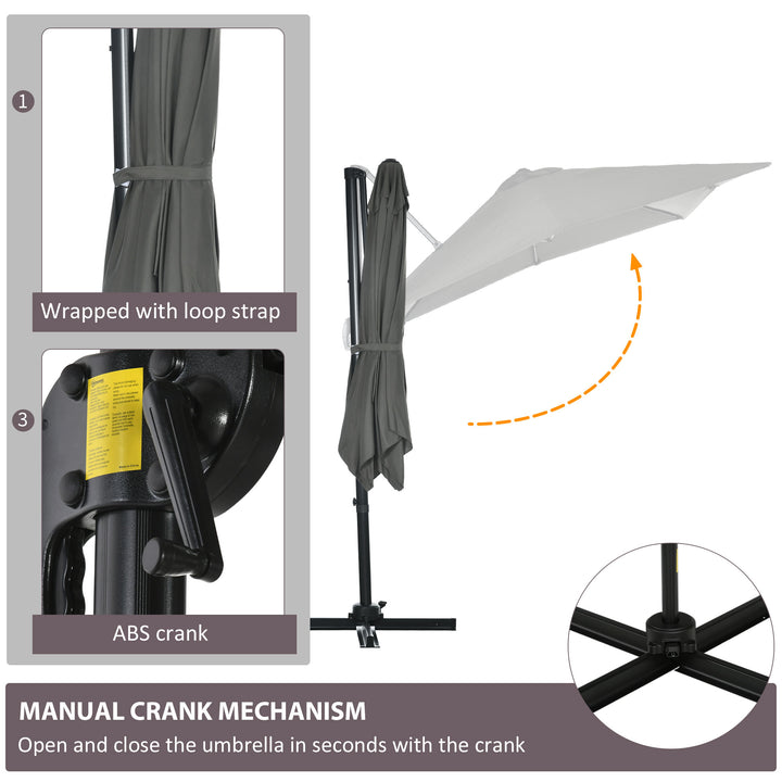 2.5 x 2.5m Patio Offset Parasol Cantilever Umbrella Sun Shade Canopy Shelter 360° Rotation with Crank Handle and Cross Base