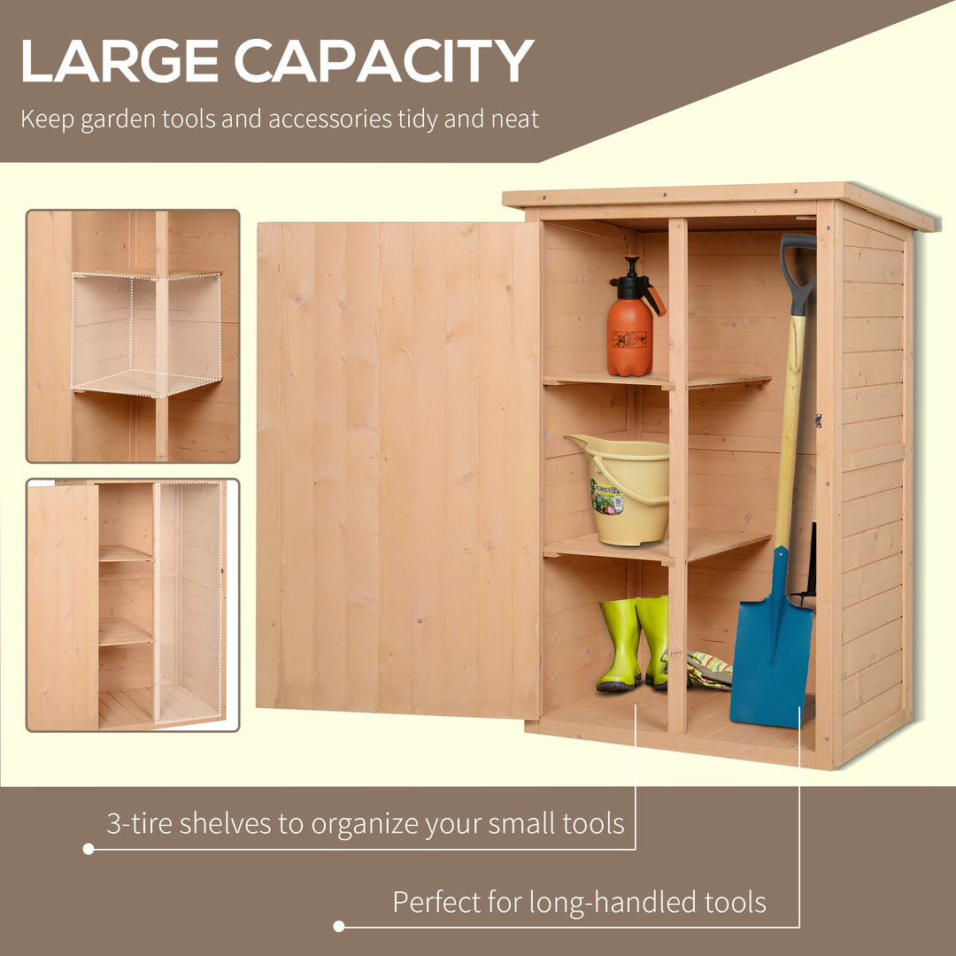 Wooden Garden Storage Shed Fir Wood Tool Cabinet Organiser with Shelves 75L x 56W x115Hcm