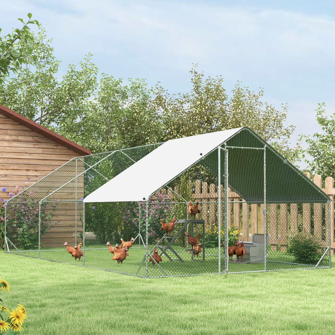 Galvanised Walk In Chicken Run w/ Cover 6 x 3 x 2m Silver