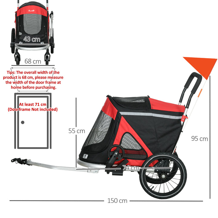 Aluminium 2-in-1 Foldable Dog Bike Trailer & Pet Stroller for Medium Dogs