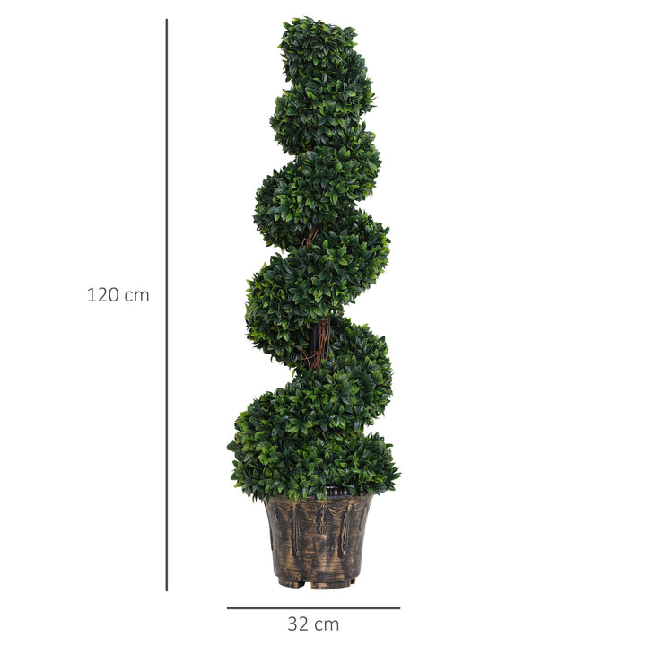 Set of 2 Artificial Boxwood Spiral Topiary Trees Potted Decorative Plant Outdoor and Indoor Décor 120cm