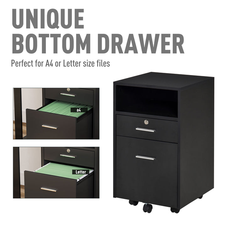 Vinsetto Black Cabinet Mobile Lockable File Cabinet with 2 Drawers