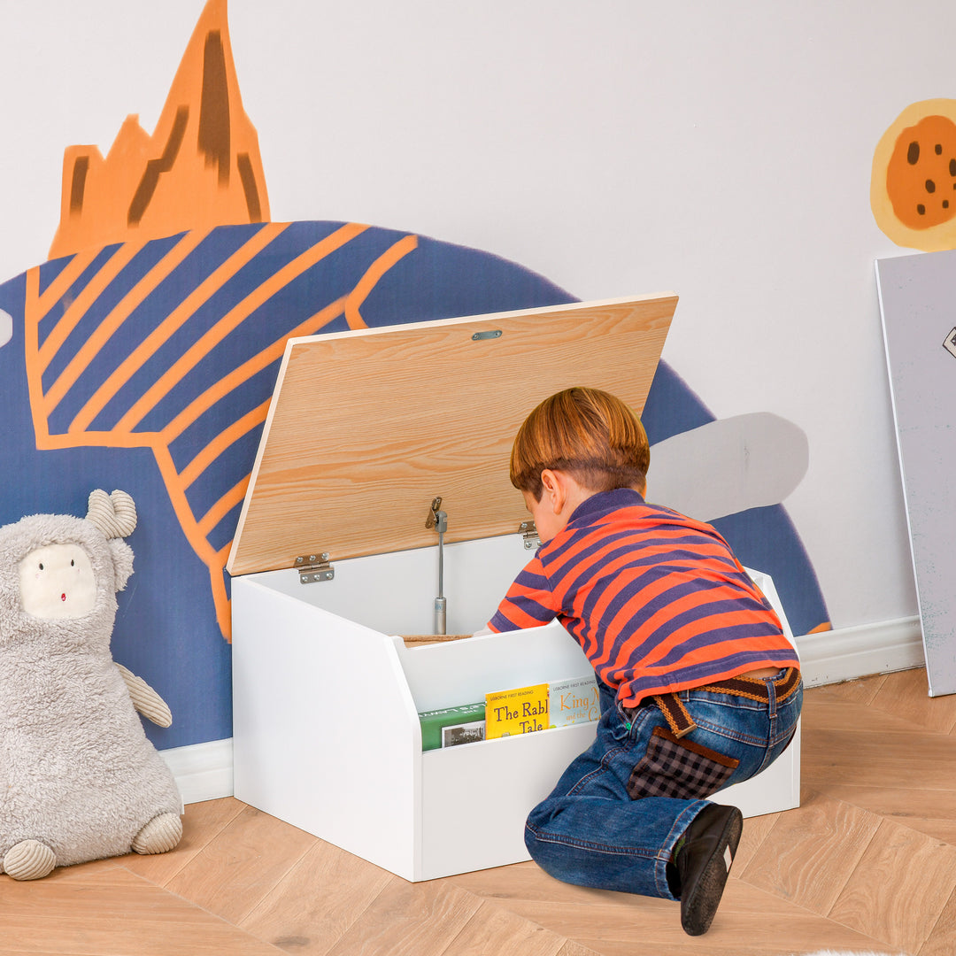 Toy Storage Organizer Wooden Toy Box with Book Slot