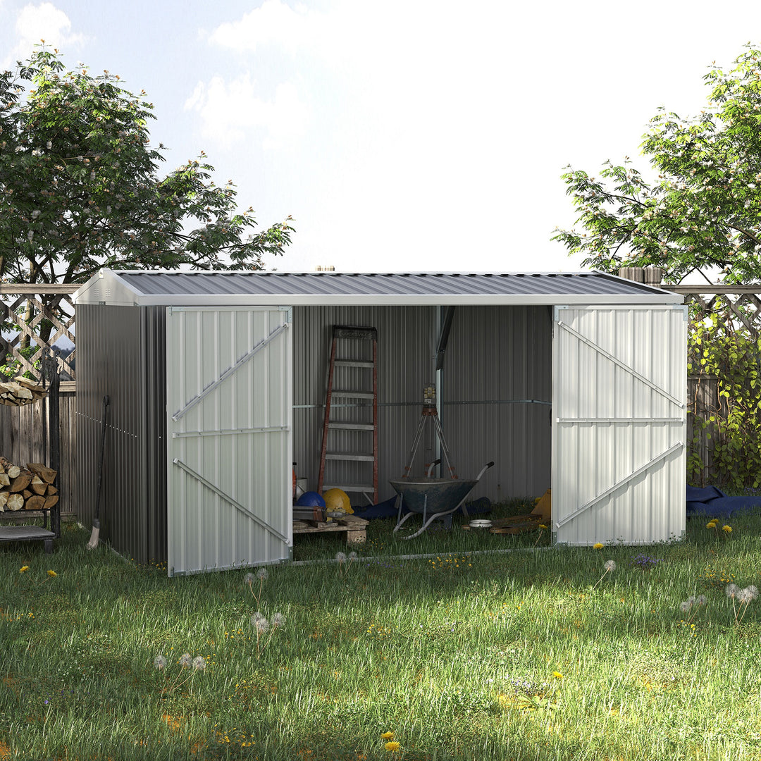 14 x 9 ft Lockable Garden Shed Large Patio Roofed Tool Metal Storage Building Foundation Sheds Box Outdoor Furniture