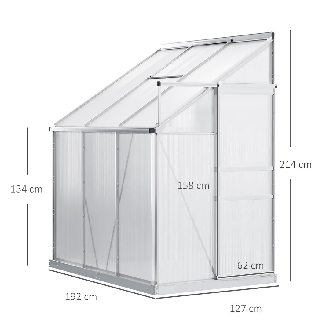 Walk-In Greenhouse Lean to Wall Polycarbonate Garden Greenhouse with Adjustable Roof Vent