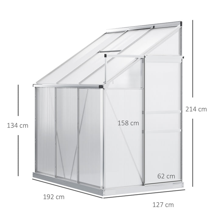 Walk-In Greenhouse Lean to Wall Polycarbonate Garden Greenhouse with Adjustable Roof Vent