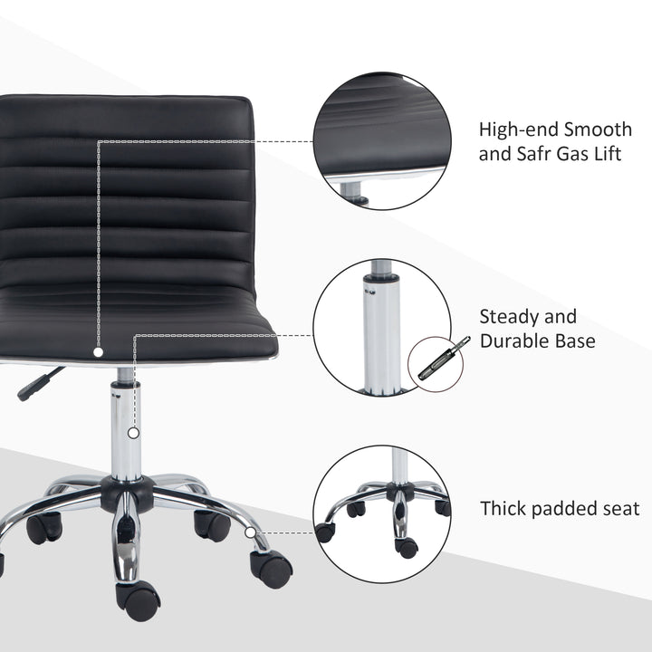 Vinsetto Adjustable Swivel Office Chair, Armless, PU Leather, Chrome Base, Black