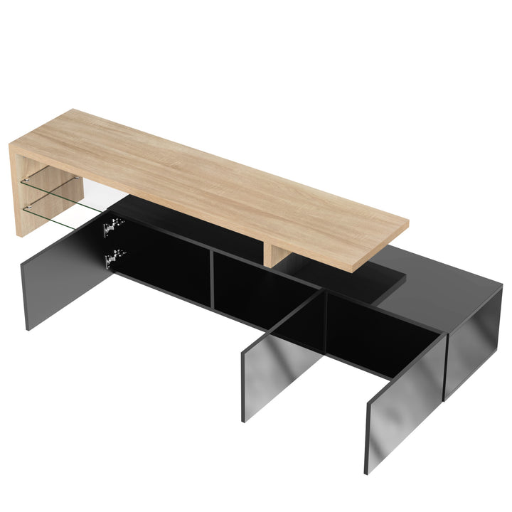 TV Stand with Glass Shelves & LED Lighting