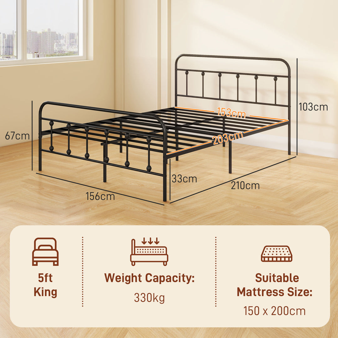 5ft King Platform Bed Frame with Underbed Storage Tall Headboard Steel Slat No Box Spring Needed Easy Assembly Black