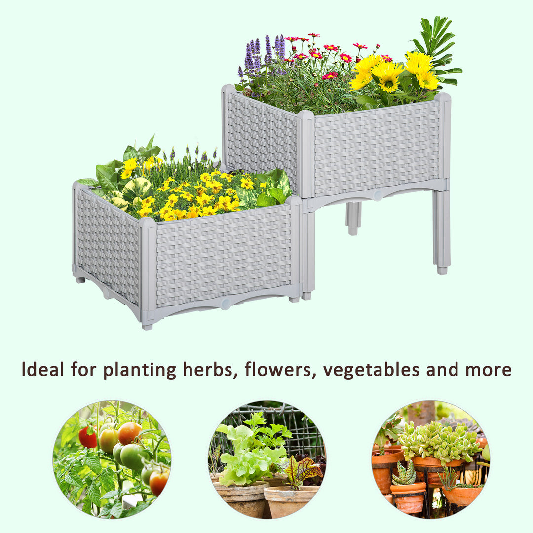 40cm x 40cm x 44cm Set of 2 Garden Raised Bed Elevated Patio Flower Plant Planter Box PP Vegetables Planting Container