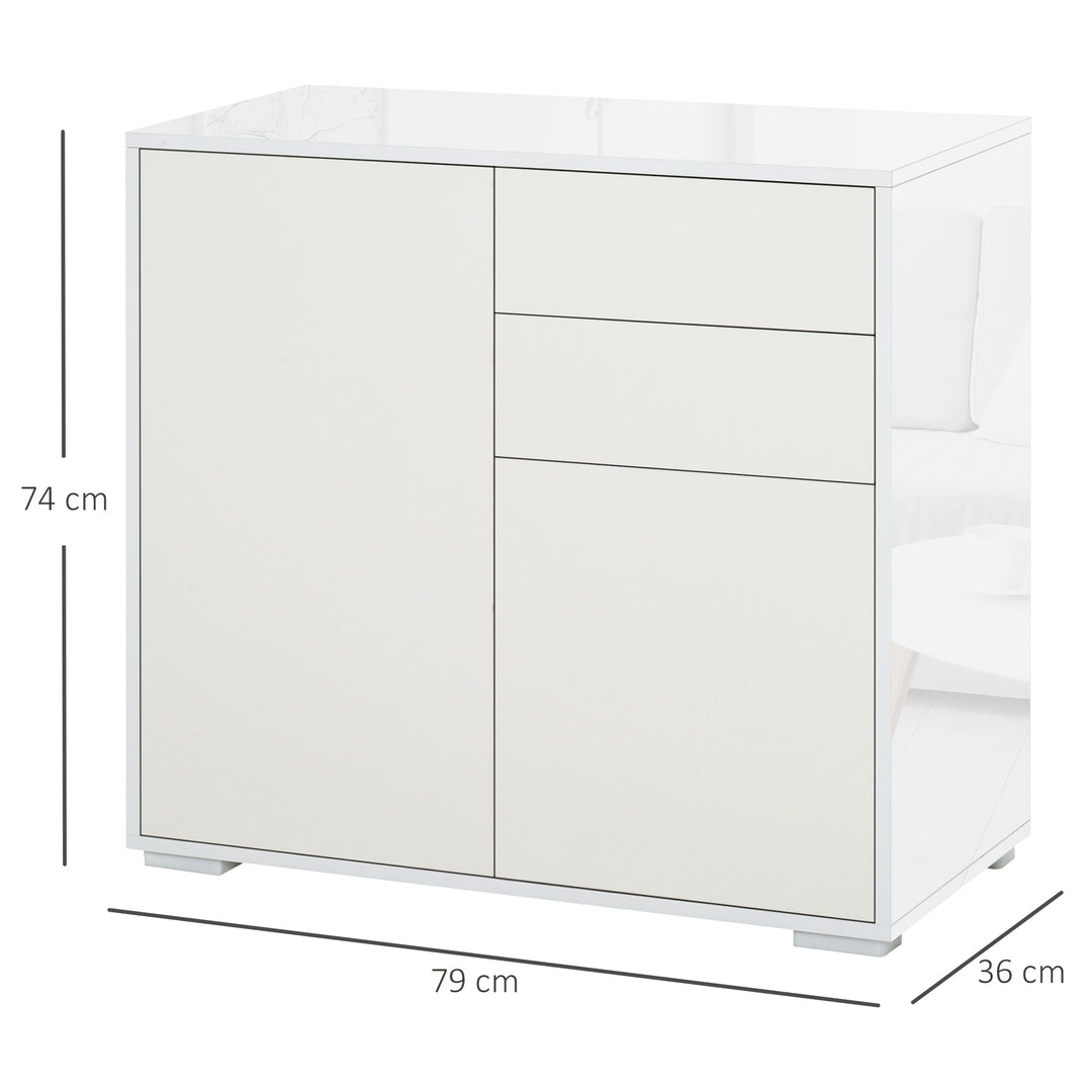 Push-Open Cabinet with 2 Drawer 2 Door Storage Cabinet for Home Office White